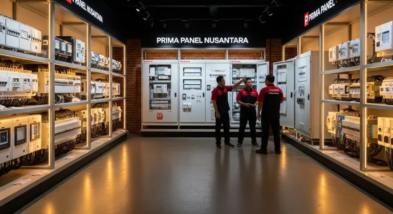 Showroom vendor panel listrik profesional di Indonesia yang menyediakan berbagai produk panel distribusi berstandar tinggi.