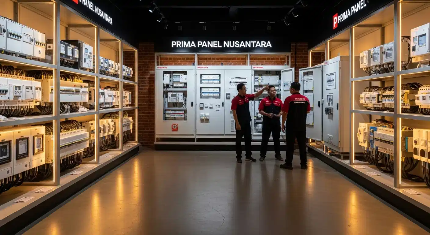 Showroom vendor panel listrik profesional di Indonesia yang menyediakan berbagai produk panel distribusi berstandar tinggi.