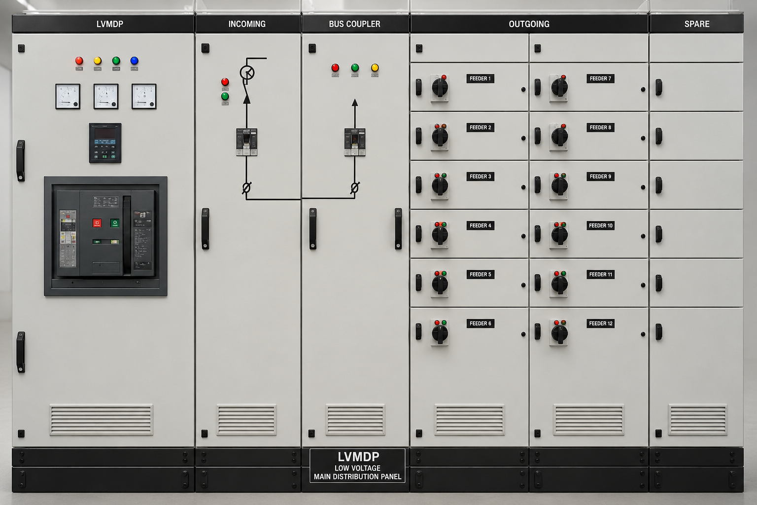 Industrial electrical switchgear panel setup